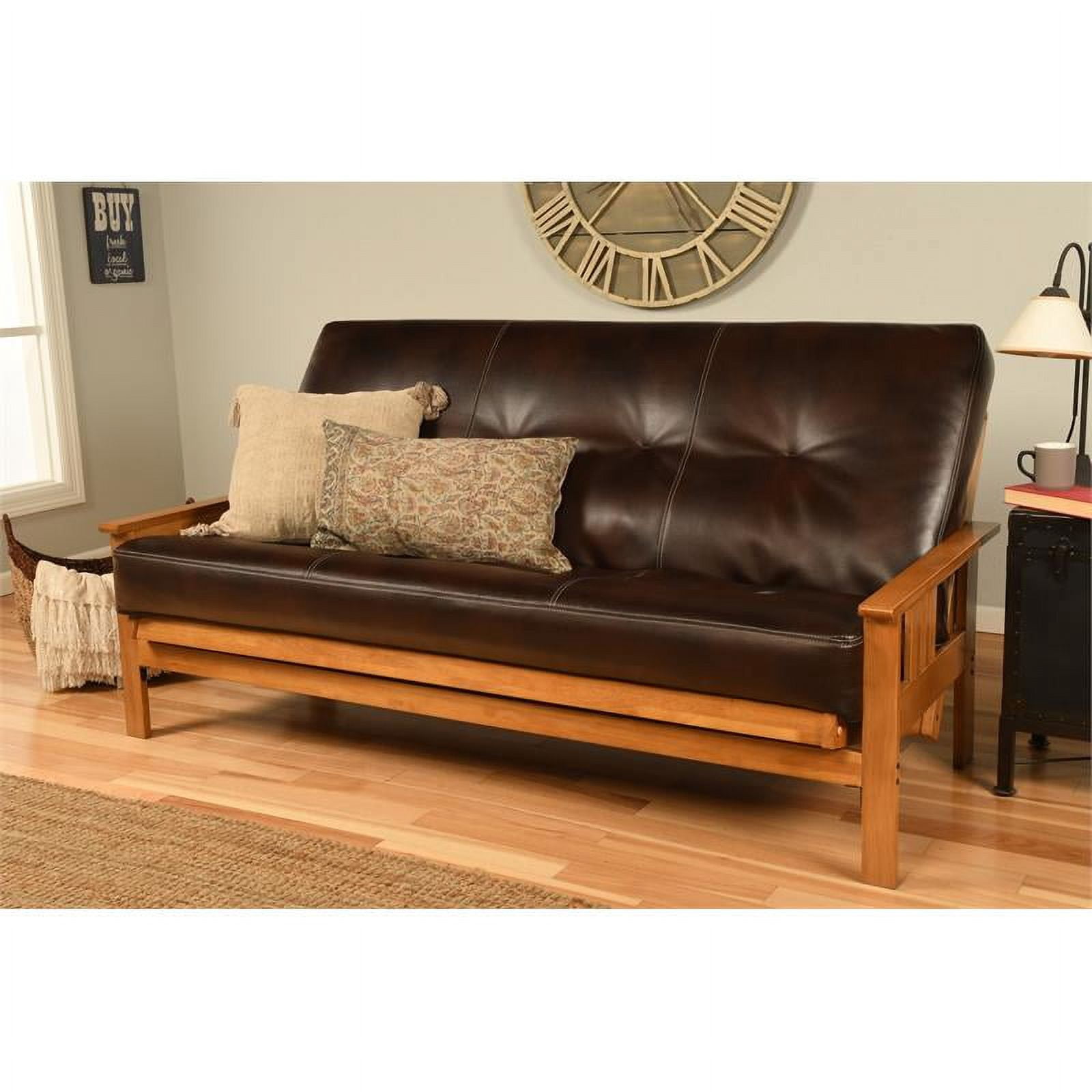 Kodiak Furniture Monterey Butternut Futon with Java Brown Faux Leather Mattress