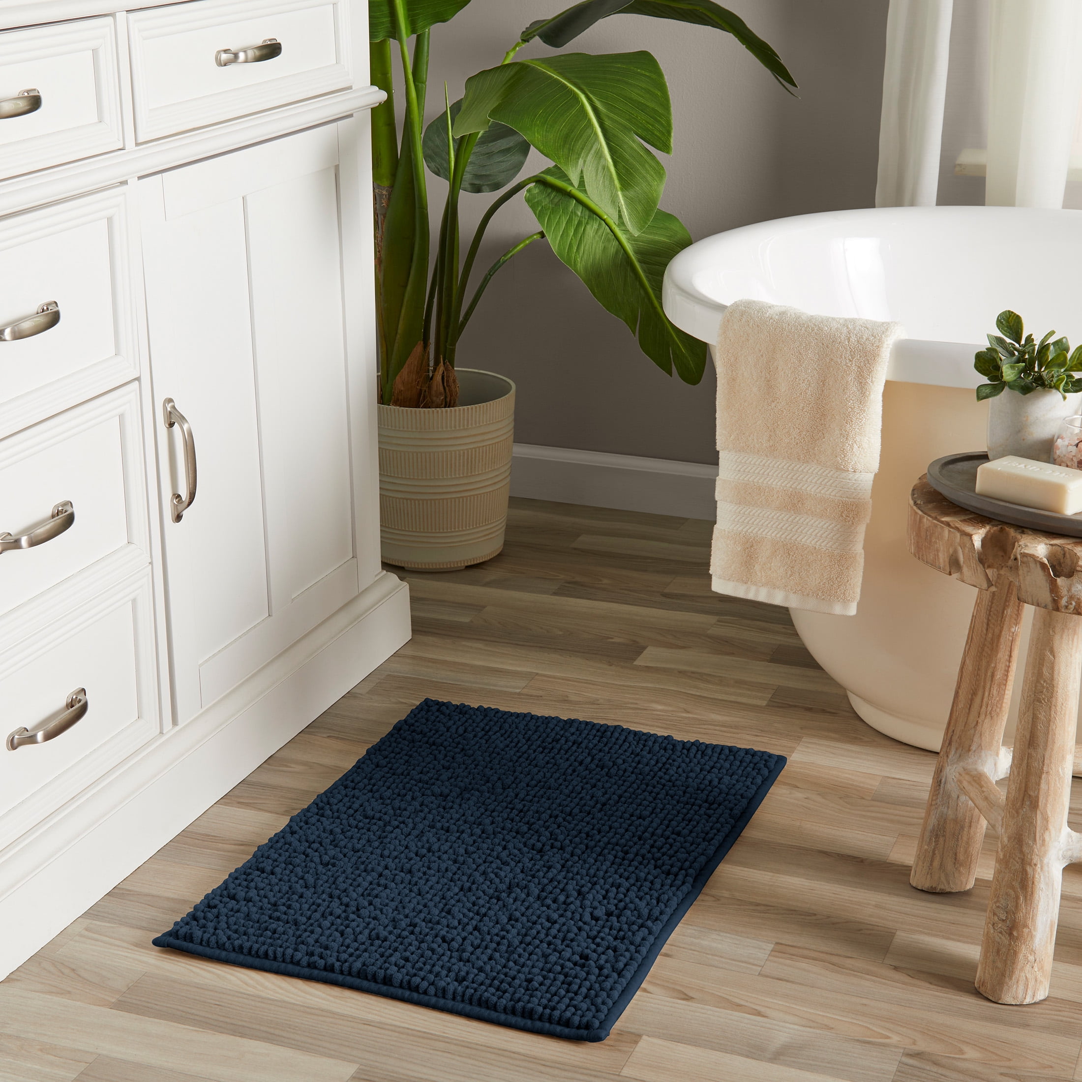Mainstays Basic Polyester Chenille Noodle Bath Rug, Blue Cove, 17"x24", 2-Piece Set