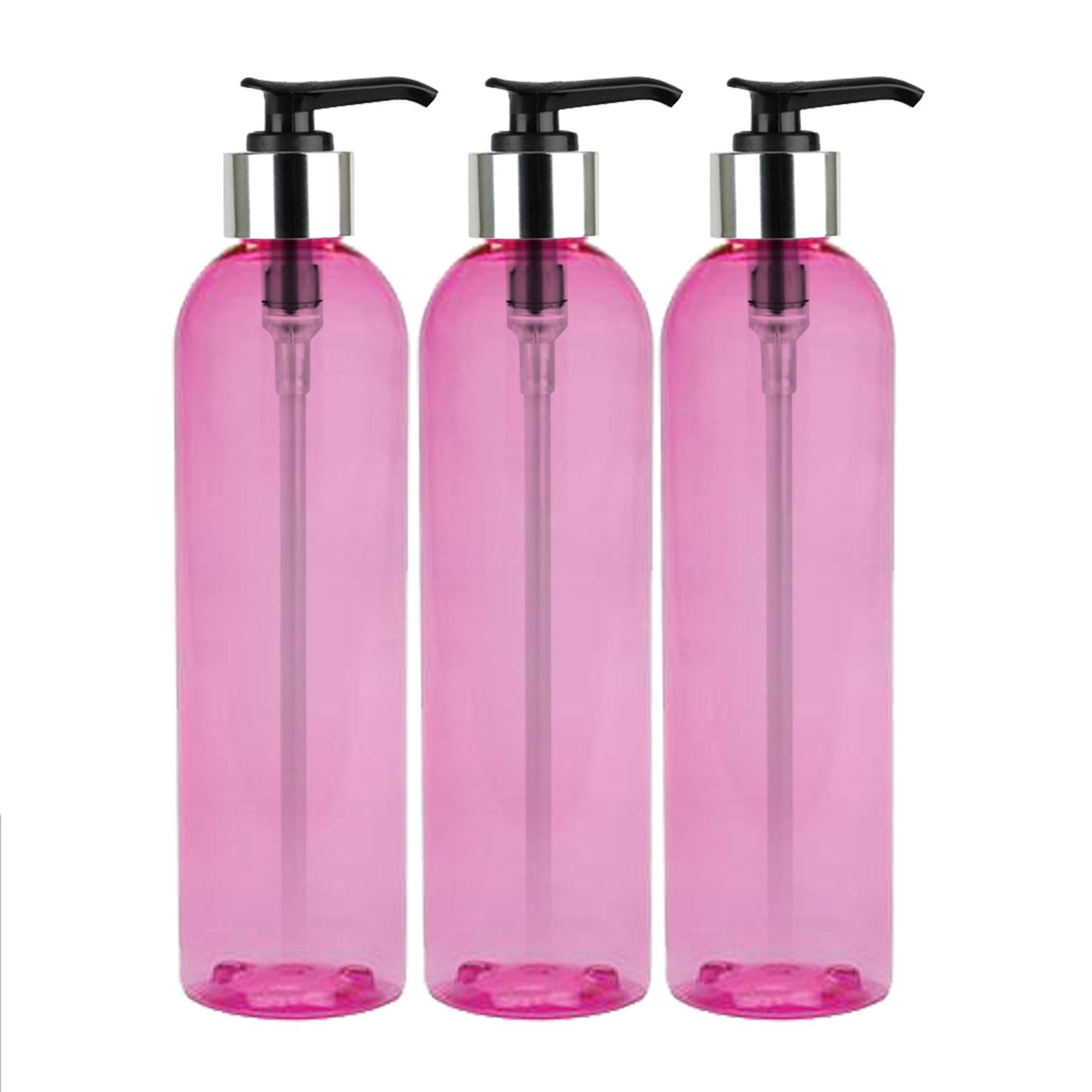MoYo Natural Labs 8 oz Pump Dispenser, Empty Soap and Lotion Bottles with Locking Cap, BPA Free PET Plastic Containers for Essential Oils/Liquids (3 pack, Candy Pink)