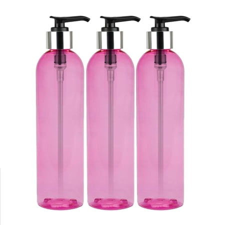 MoYo Natural Labs 8 oz Pump Dispenser, Empty Soap and Lotion Bottles with Locking Cap, BPA Free PET Plastic Containers for Essential Oils/Liquids (3 pack, Candy Pink)