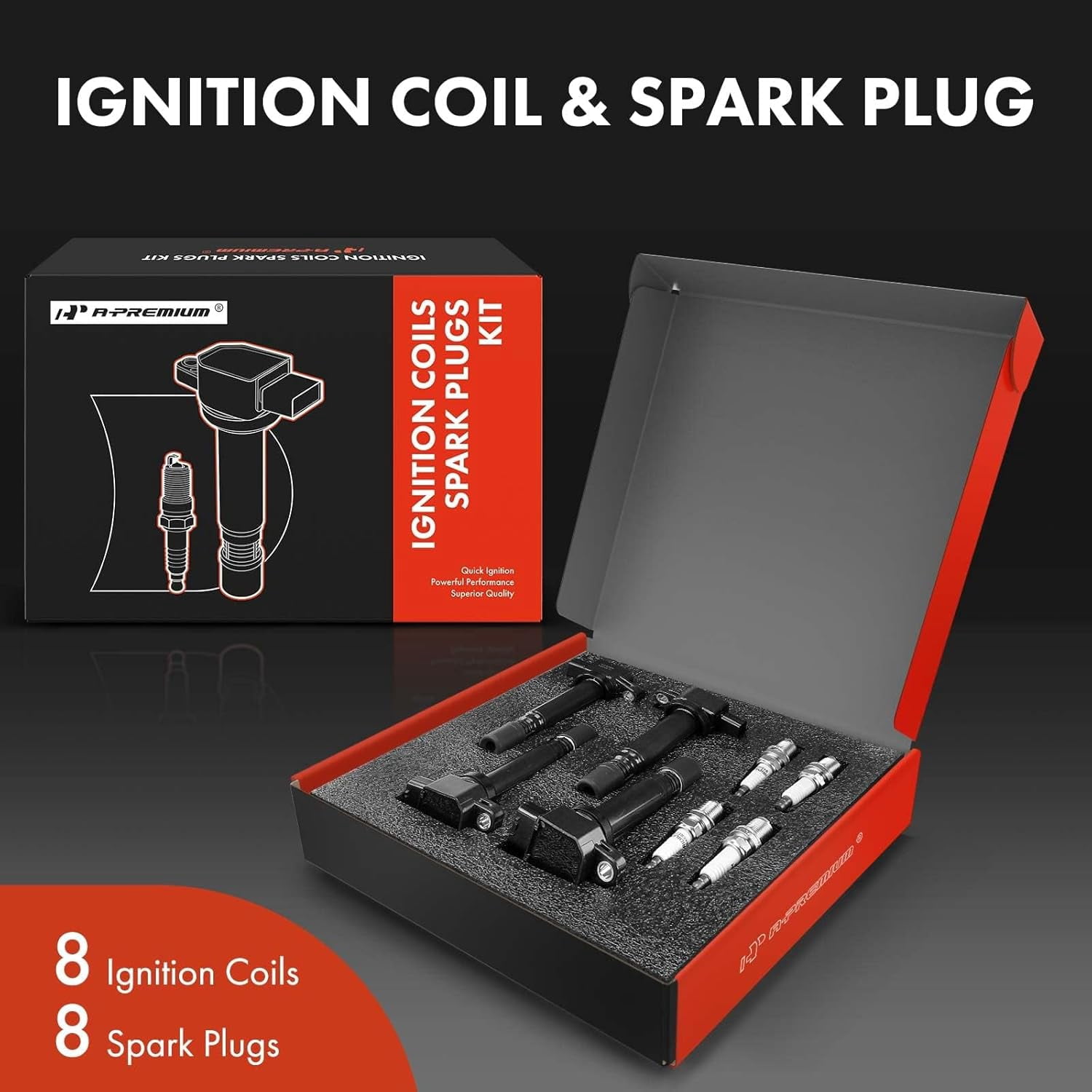 A-Premium Ignition Coils and Spark Plugs Kits Compatible with Volvo XC90 2005-2011, S80 2007-2010, 4.4L 8-PC Set
