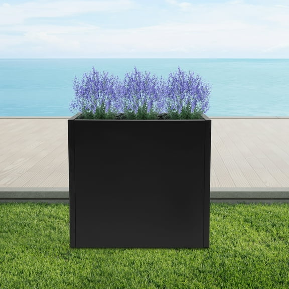 24x10x24in Black Rectangular Freestanding Tall Planter Box Easy Assembly Patio Decor