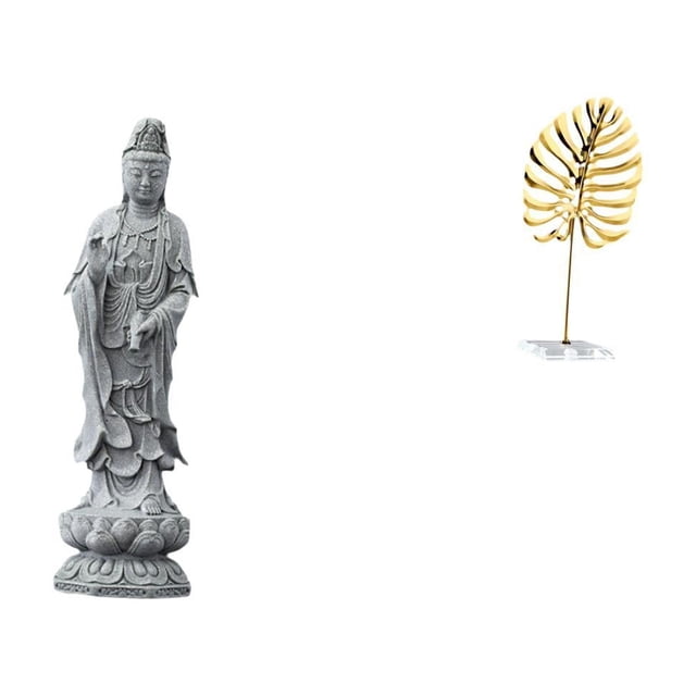 Estatua de Guan Yin, escultura de hoja, estatuilla de metal, obra de arte china, decoración de hierro, artesanía, escultura de piedra tranquila, adecu