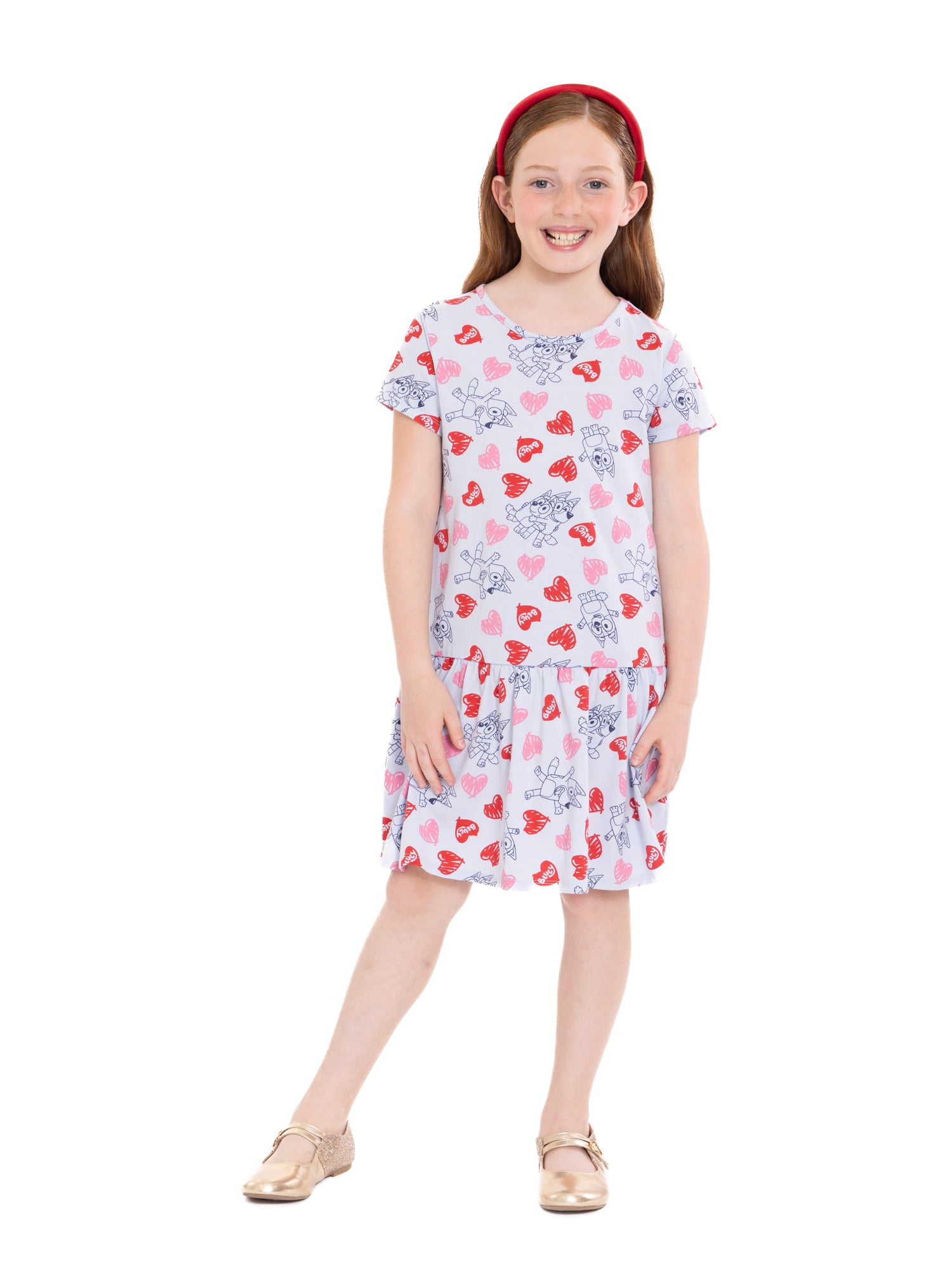 Bluey Girls’ Print Dress with Short Sleeves, Sizes 4-12