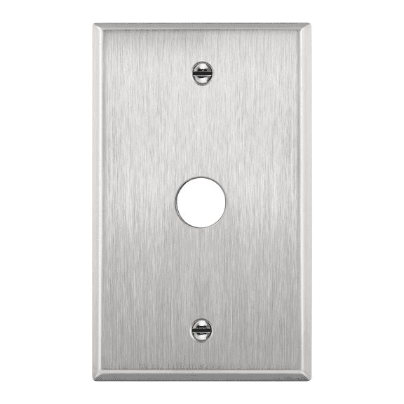 ENERLITES 0.625" Diameter Hole Phone Cable Metal Wall Plate, Corrosive Resistant, Size 1-Gang 4.50" x 2.76", 430 Stainless Steel, UL Listed, Silver,7761