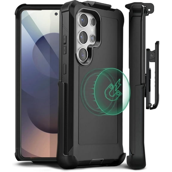 MOTIVE Designed for Samsung Galaxy s25 Ultra Case with Belt Clip, Magnetic Case Magsafe Compatible, Heavy Duty and Quad Layer Military Grade Protection for s25 Ultra Holster, 6.9" | Black