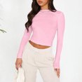 thumbnail image 4 of Blusa Mangas Largas Camisa de manga larga para mujer, informal, básica, color sólido, para primavera y otoño Kuymtek Rosa T S para Mujer, 4 of 7