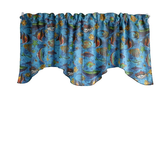 Scalloped Valance Cotton Fish Aquarium Print 58" Wide / 20" Tall