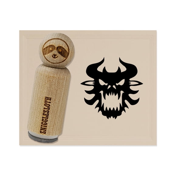Horned Monster Demon Head Rubber Stamp for Scrapbooking Crafting Stamping - Small 3/4 Inch