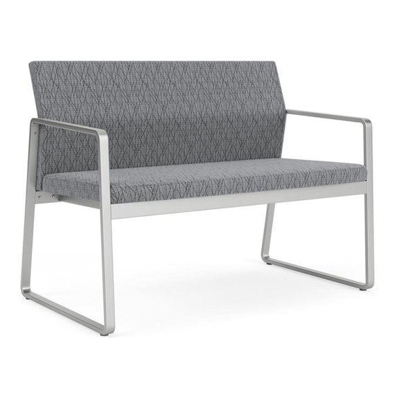 Lesro Gansett Steel and Fabric Waiting Room Guest Reception Loveseat in Silver/Adler Gray Flannel