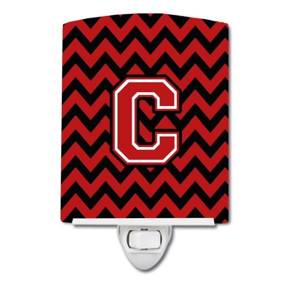 Caroline's Treasures CJ1047-CCNL Letter C Chevron Black and Red Ceramic Night Light, 6x4x3", multicolor