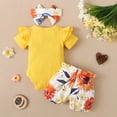 thumbnail image 5 of Maxcozy Infant Baby Girl Outfits Ruffle Romper Floral Shorts Headband Summer Clothes 0-18M, 5 of 12