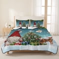 thumbnail image 3 of Quilts Queen Size Bedding Set, Teal Gnomes Christmas Lightweight Quilted Comforter, Xmas Tree Elk Snowflake Balls Soft Reversible Bedspread Coverlet with Pillow Covers for All Season, 90" x 96", 3 of 9