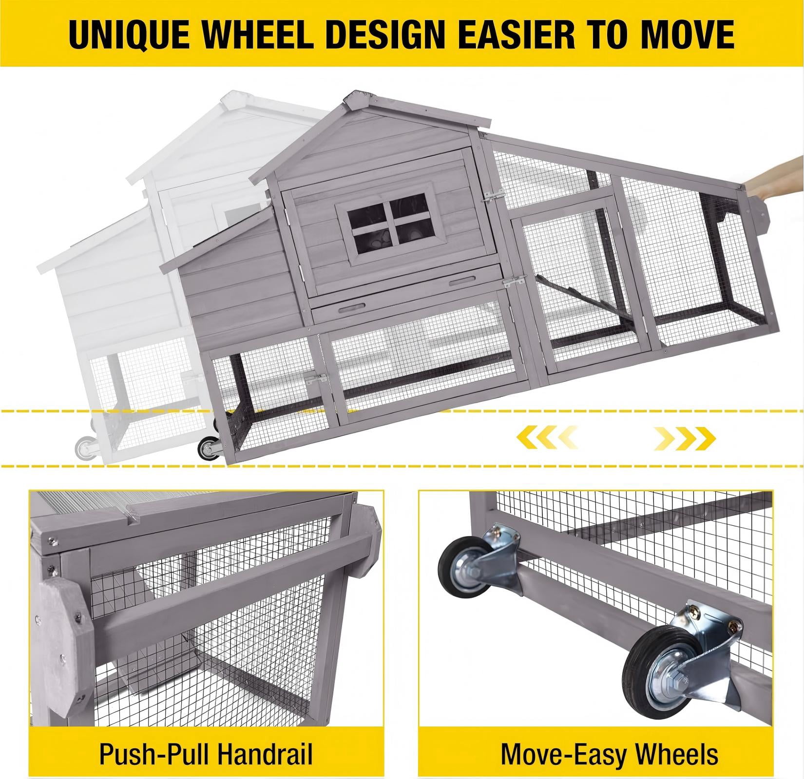 Aivituvin Chicken Coop for 4 Chickens, Mobile Chicken House with with Wheels, Outdoor Hen House Poultry Cage with Nesting Box, Leakproof Pull Out Tray and UV-Resistant Roof