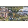 thumbnail image 1 of Village Rue Principale Lac Bleu Fleurs Arbres Vintage Nature Papier Peint Frontière Retro Design, Rouleau 15' x 6'', 1 of 3