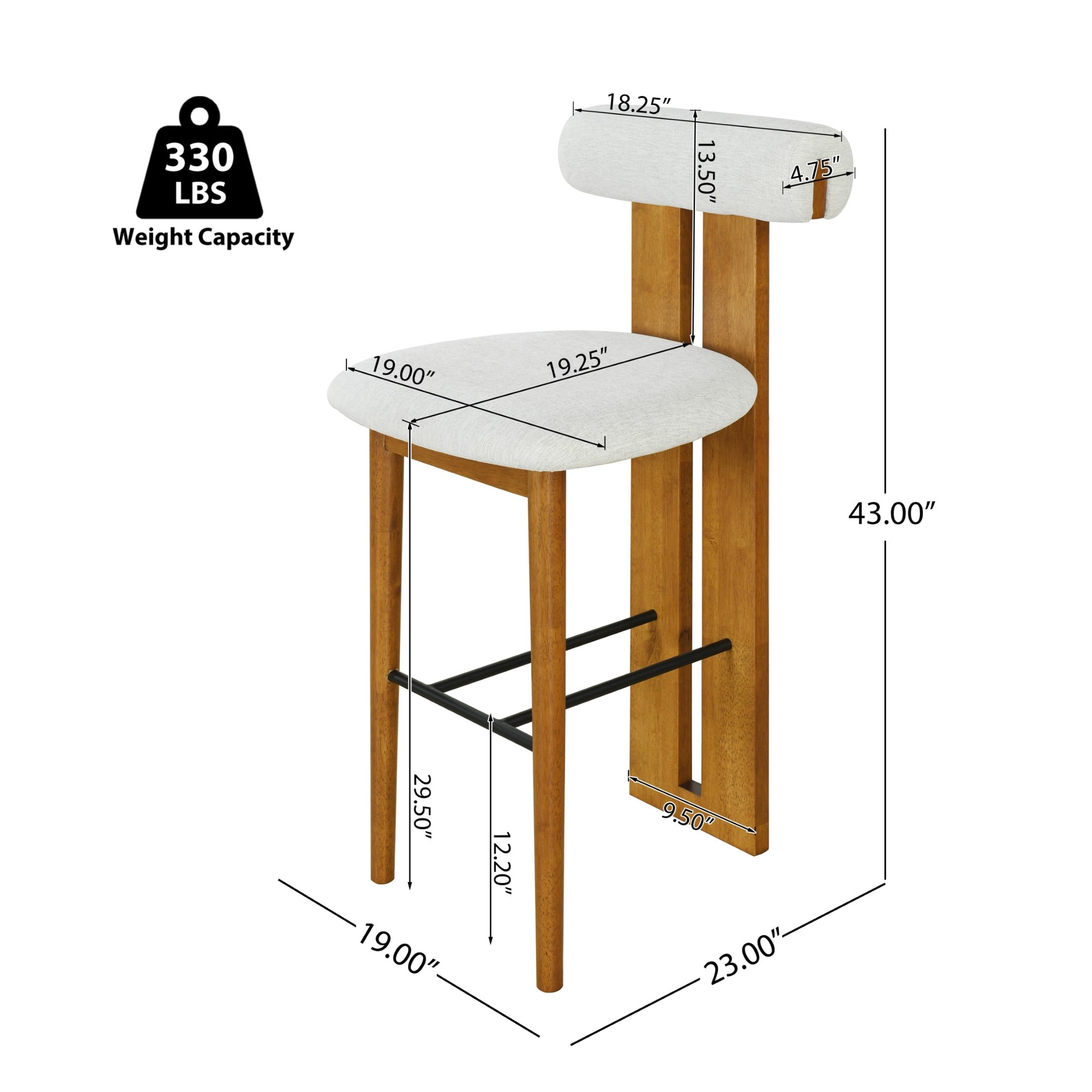 Christopher Knight Home Minimalist Upholstered Bar Stools, Solid Wood Frame, Cloud-Top Backrest, Ivory, Set of 4