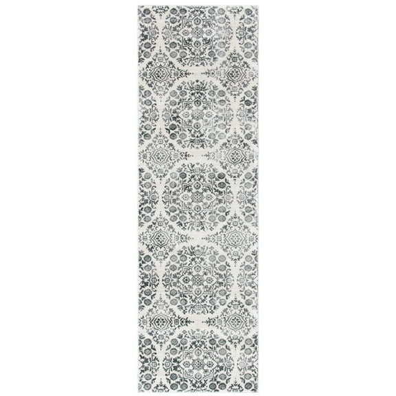 SAFAVIEH Isabella Johna Suzani Runner Rug, Charcoal/Ivory, 2' x 8'