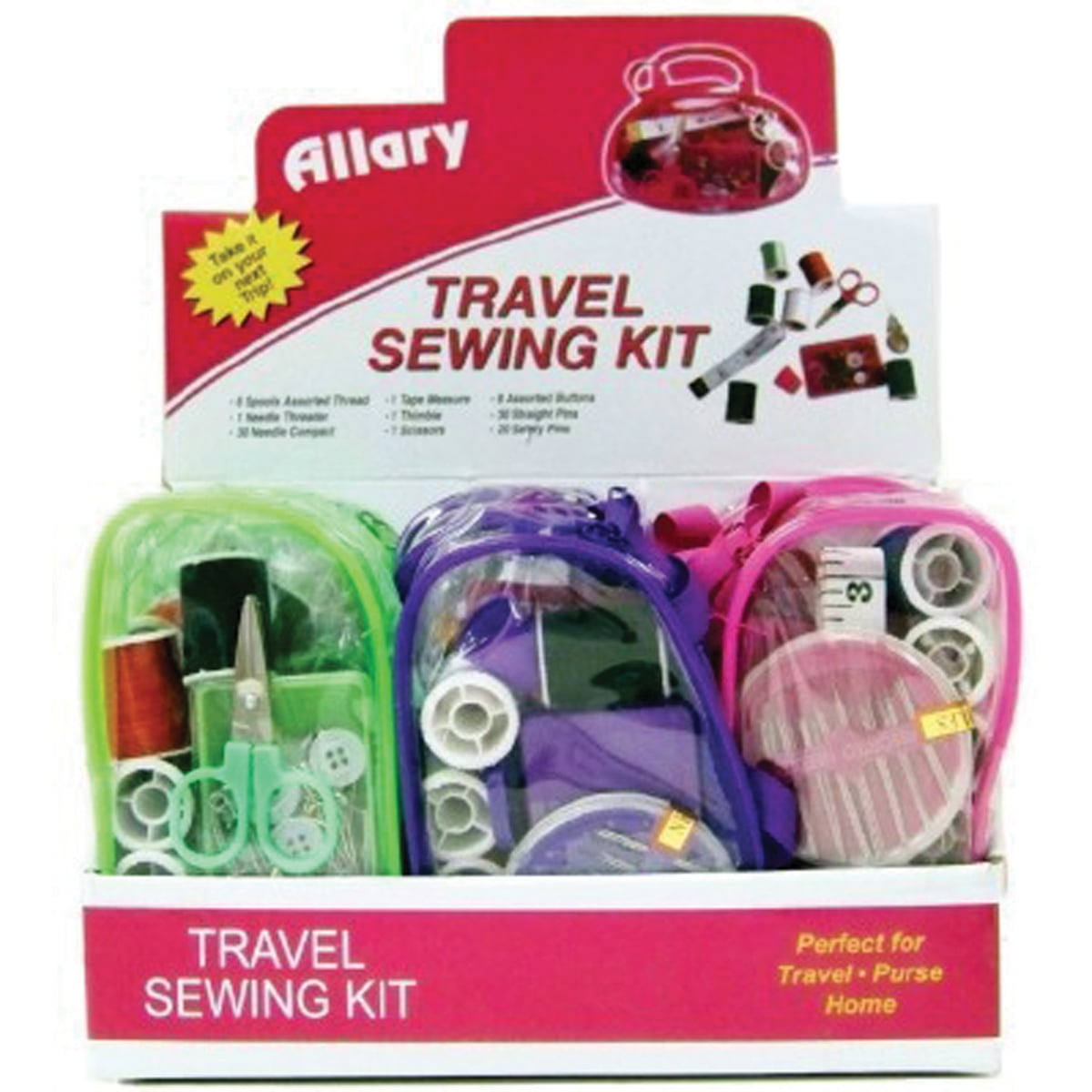 Allary Travel Sewing Kit 12Pc Pop-Assorted Colors