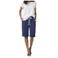 thumbnail image 4 of vigerkar Women's Knee Length Bermuda Shorts Elastic Waist Drawstring 10" Long Shorts Loose Fit Plus Size Summer Beach Short Navy, 4XL, 4 of 6