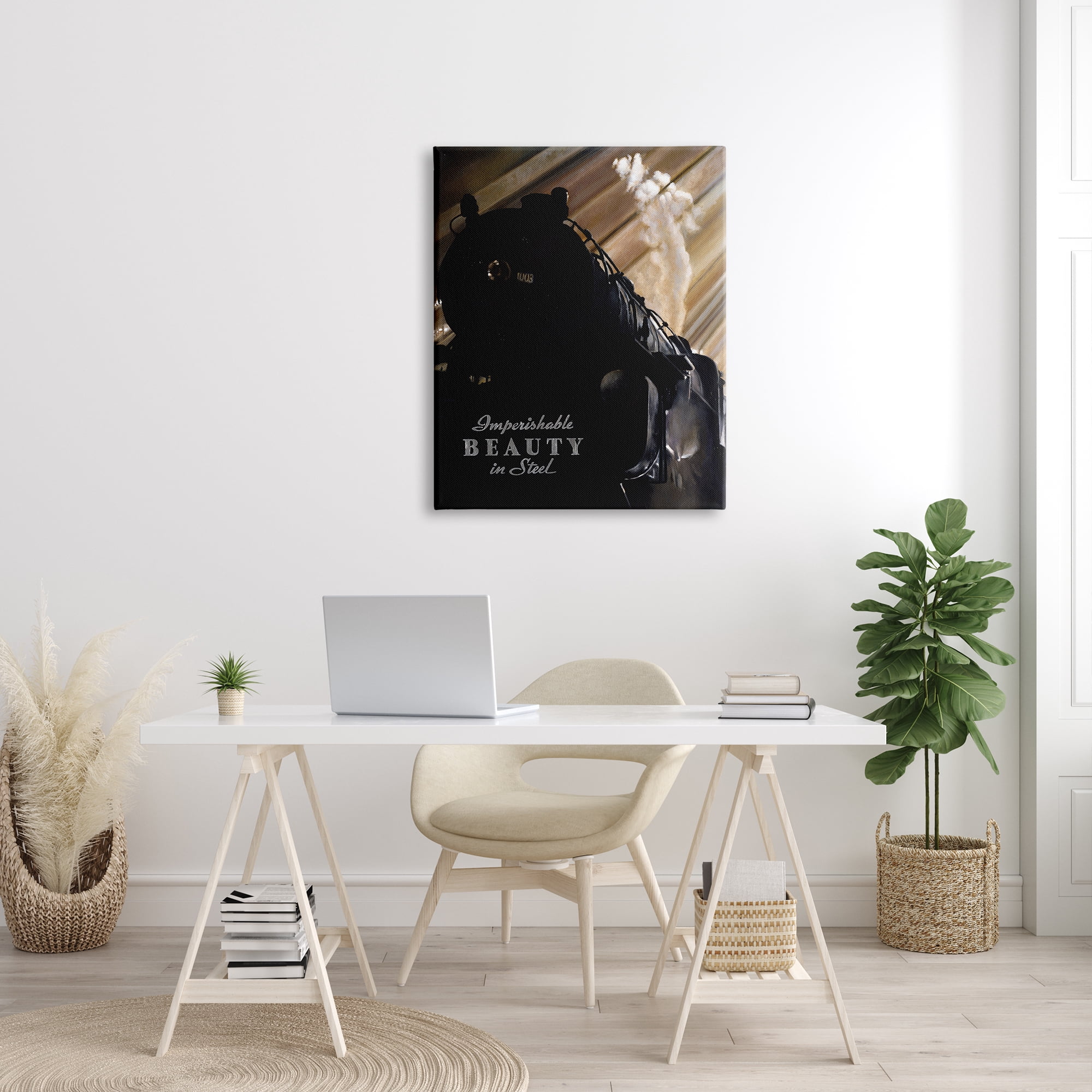 Stupell Industries Black Vintage Train Locomotive Imperishable Beauty Phrase Transportation Painting Gallery Wrapped Canvas Print Wall Art, 30 x 40