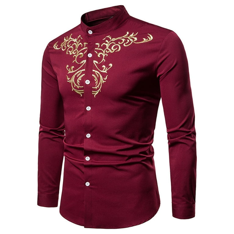 IROINNID Button Up Shirts for Men Floral Embroidery Slim Fit Long Sleeve Band Collar Dress Shirts,Burgundy - Walmart.com IROINNID Button Up Shirts for Men Floral Embroidery Slim Fit Long Sleeve Band Collar Dress Shirts,Burgundy - Walmart.com