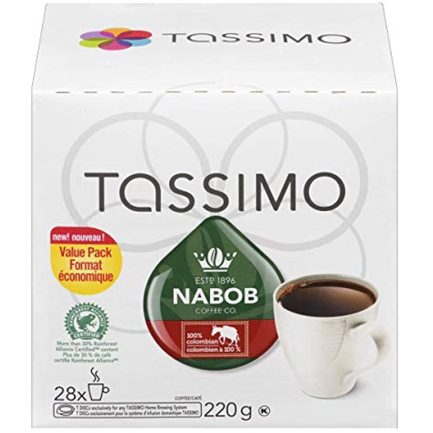 Tassimo Nabob 100 Columbian Coffee Single Serve TDiscs 28 TDiscs