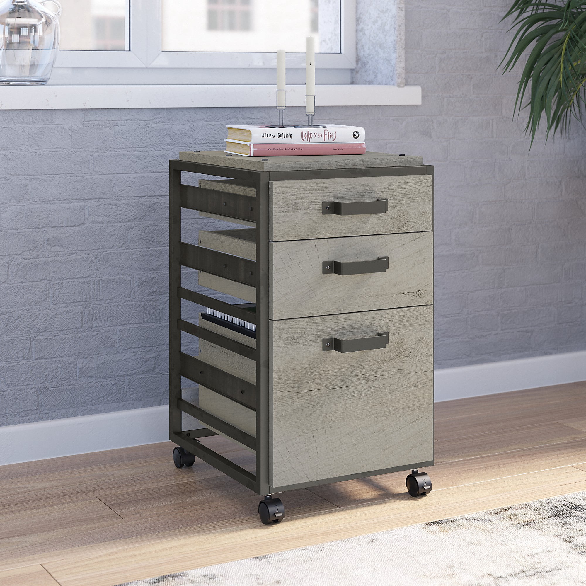 Bush Refinery 2 Drawer Lateral File Cabinet in Rustic Gray 