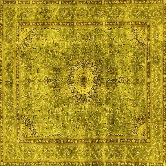Ahgly Company Machine Washable Indoor Square Persian Yellow Traditional Area Rugs, 8' Square