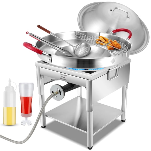 ARC 200,000 BTU Single Burner Stove with 20" 7Pcs Comal Discada Set，Outdoor Cooking Combo，Large Stainless Steel Griddle Pan for Frying Boiling Camping,Domed Lid, Cooking Rack, Tongs