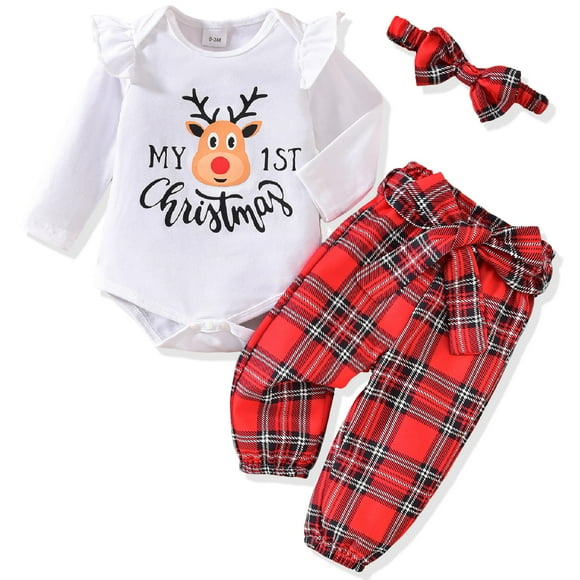 Pantalones a cuadros con forma de alce navideño AMAWMW para niña de 3 a 6 m
