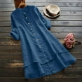 thumbnail image 2 of Tuphregyow Women's Flowy Tops Clearance Solid Breathable Cotton Linen Casual Round Neck Blouse Trendy Loose Long Sleeve Shirts Button Down Lightweight Blouse Blue S, 2 of 7