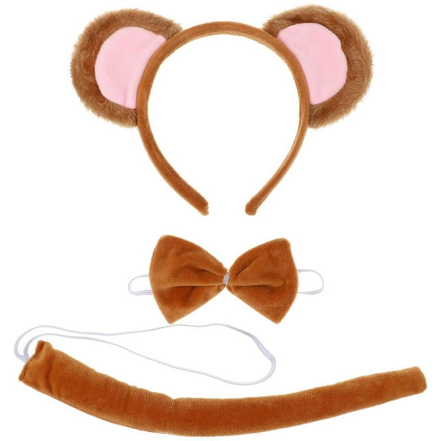 1 Set Monkey Pattern Headband Bow Tie Tail Cosplay Costume Party Accessories