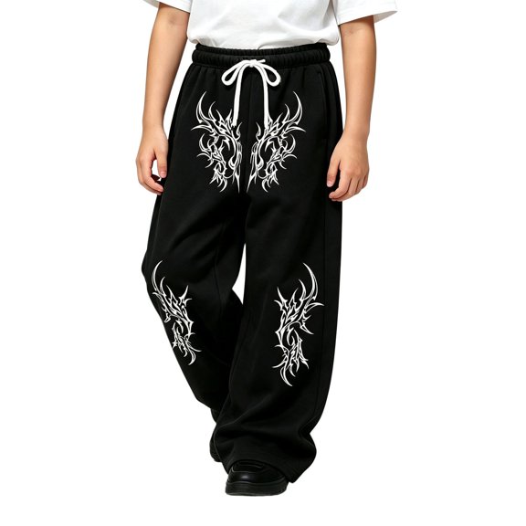 CONZONE Toddler Boys Baggy Sweatpants Y2K Graphic Joggers for Boys Drawstring Fall Winter Athletic Trousers with Pockets