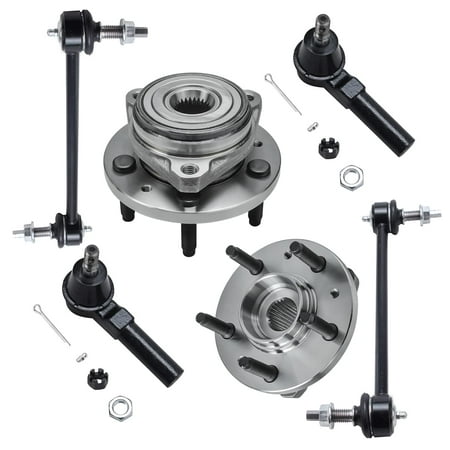 Detroit Axle - 6PC Front Wheel Hub and Bearing Assembly with Sway Bar and Outer Tie Rod Kit for 1999 2000 2001 2002 2003 Ford Windstar