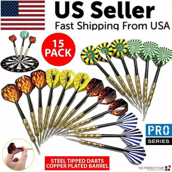 15 Pack Steel Tip Darts Set, Copper-Plated Barrel Professional Darts with 5 Unique Pattern Flights, Indoor Game Darts for Dartboard Bar Home Party Game
