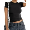 thumbnail image 3 of Elippeo Womens Summer Fitted Crop Tops Solid Color Short Sleeve Blouse Crewneck Streetwear T-shirt, 3 of 7