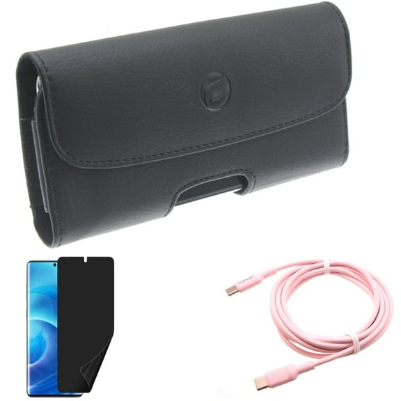 Privacy Screen Protector w Case Belt Clip w Pink 10ft Long Cable for Samsung Galaxy S20 - TPU Film [NOT GLASS], Leather Holster, USB-C to Type-C PD Fast Charger X6W fits Samsung Galaxy S20 Model