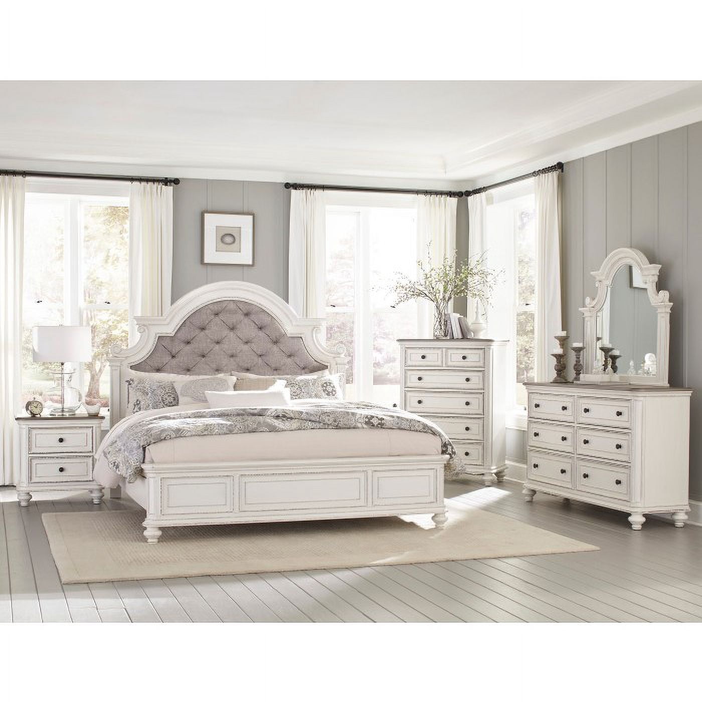 Baylesford Collection Chest with Antique White Finish and Dark Metal Hardware