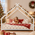 thumbnail image 3 of UHOMEPRO Twin Montessori Floor Bed for Kids and Toddler, Low Profile House Bed with Guardrails, Easy Assembly, White, 3 of 8
