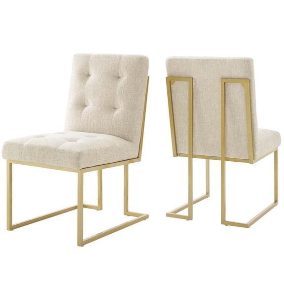 Modway Privy 18.5" Fabric Dining Accent Chair in Gold/Beige (Set of 2)