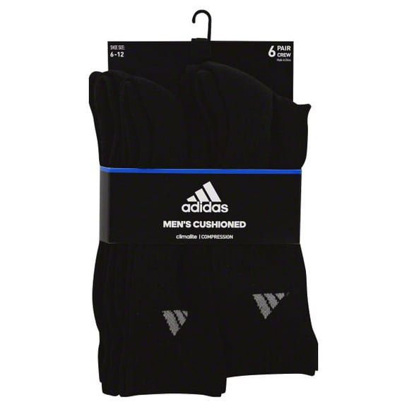 Adidas Large Moisture Wicking/Athletic/Cushioned Crew Socks with Arch, Black (6-Pairs)
