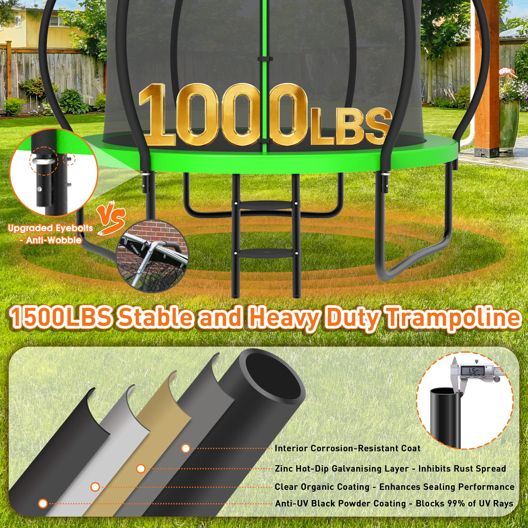 WOWLAND 10FT Trampoline for Kids and Adults 1000LBS Weight Capacity, Heavy Duty Outdoor Trampolines with Enclosure Net, Kids Trampoline with Basketball Hoop and Lights, Birthday Gift