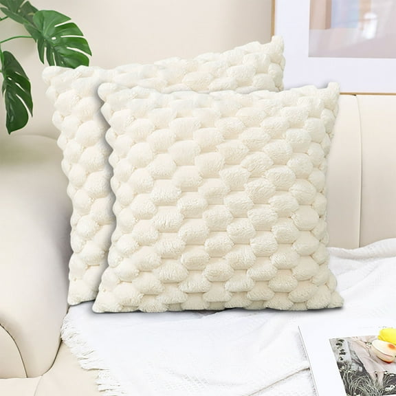 SwiftWear 1PC Fluffy Plush Velvet Quilted Pillow Covers - Soft Cozy Office Sofa Lumbar Support Cushion, 18"x18", Hidden Zipper, Durable Decorative Pillowcase for Home & Office