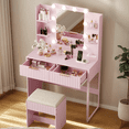 thumbnail image 2 of Tcbosik Makeup Vanity Desk with Lighted Mirror, Charging Station and Cushioned Stool, 33" Dressing Table with Open Shelves and 2 Storage Drawers, Easy Assembly, Apple Pink, 2 of 6