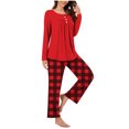 thumbnail image 4 of Wdfiry Long Sleeve Nightwear Solid Color Plaid Pajamas Sets for Women Casual Pjs Lounge Set Home Clothes Sleepwear, 4 of 6