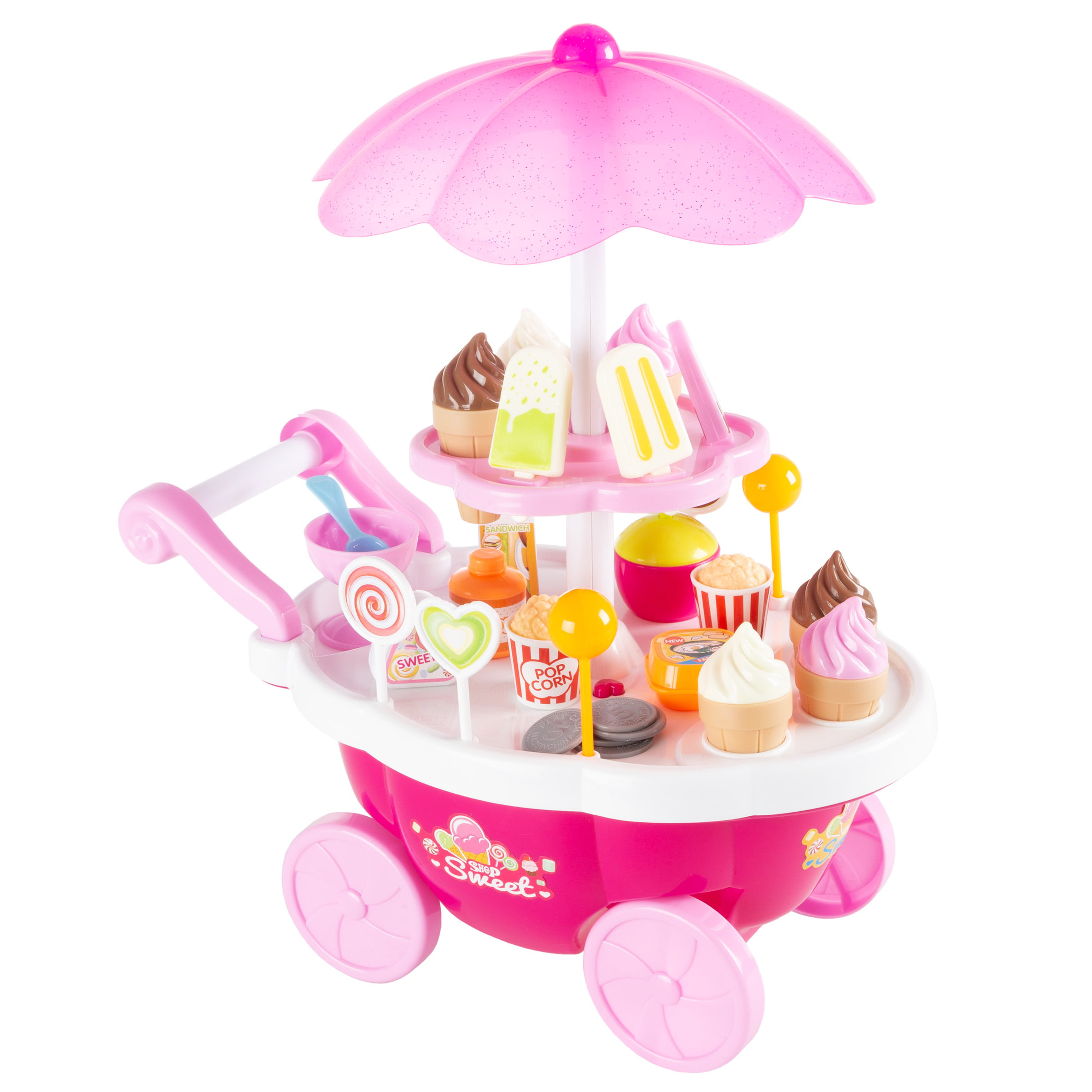 55 Pc Ice Cream Cart Shop Toy Pretend Play Set with Horn Kids Funny Food Set US 