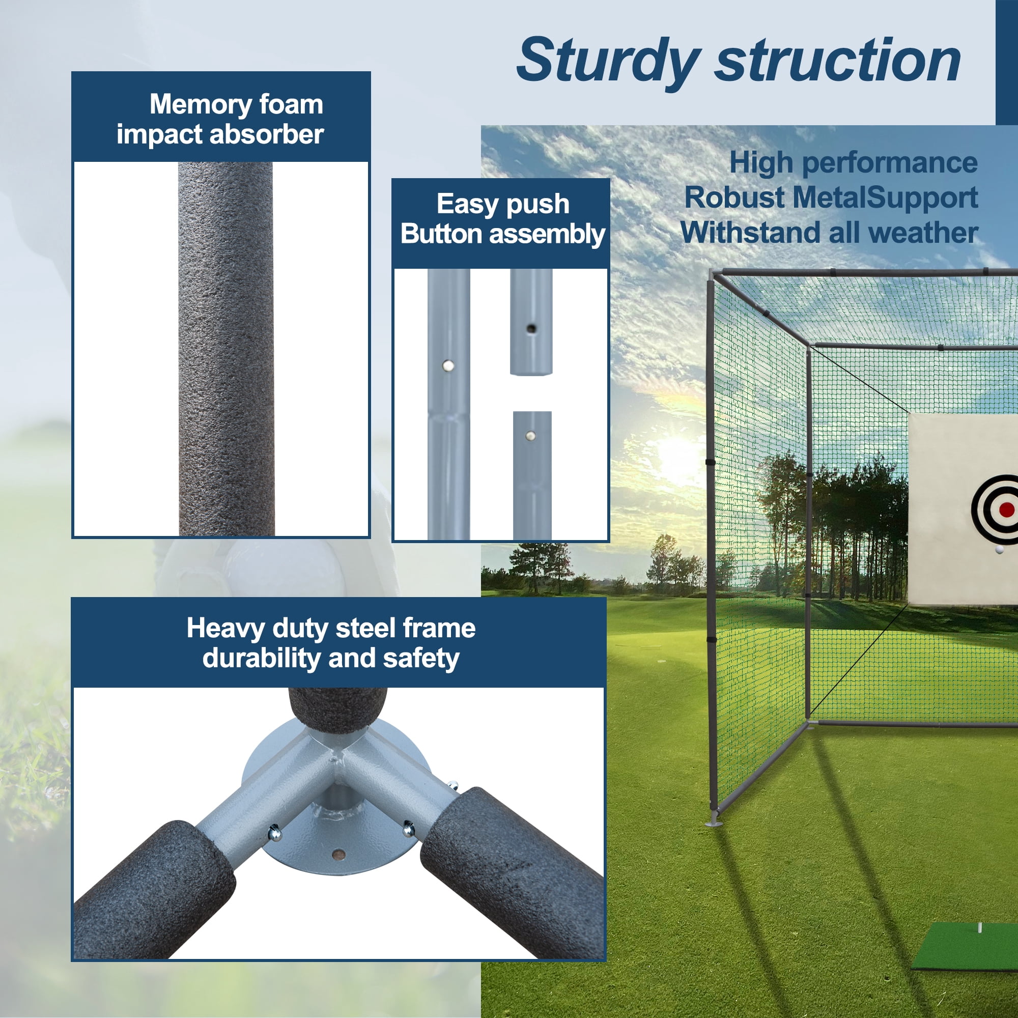 10x10x10FT Golf Practice Net Cage w/ Metal Frame Hitting Net Kit Indoor Outdoor