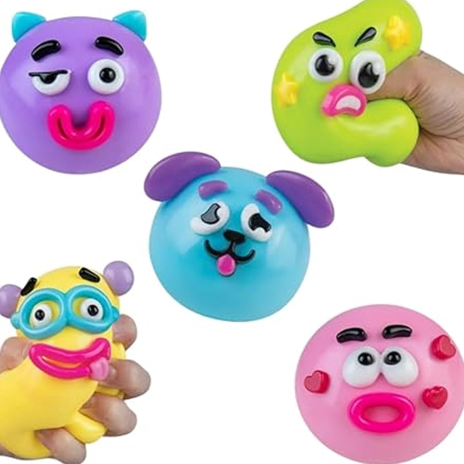 Guvpev 5Pcs Squeeze Smushers Squishy Toys - Curiosities Smushers Dog Face Swap Sensory Fidget for Stress Relief Soft Moldable Cute Slow Rising Squishy Stress Relief Ball, Safe & Fun Gag Gifts