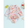 thumbnail image 2 of Bslissey Toddler Girls One Piece Swimsuit Floral Print Long Sleeve Romper Bathing Suit Infant Casual Crew Neck Zipper Ruffle Swimwear 6M-4T Kids Cute Beach Wear, 2 of 9