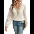 thumbnail image 1 of Blusas Elegantes e Informales con Cuello en V para Mujer, Blusas de Encaje de Larga, Blusas Tipo Túnica de Jacquard A para Otoño. Albaricoque M, 1 of 9